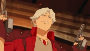 Dante con sus pistolas Ebony e Ivory en Devil May Cry anime de Netflix